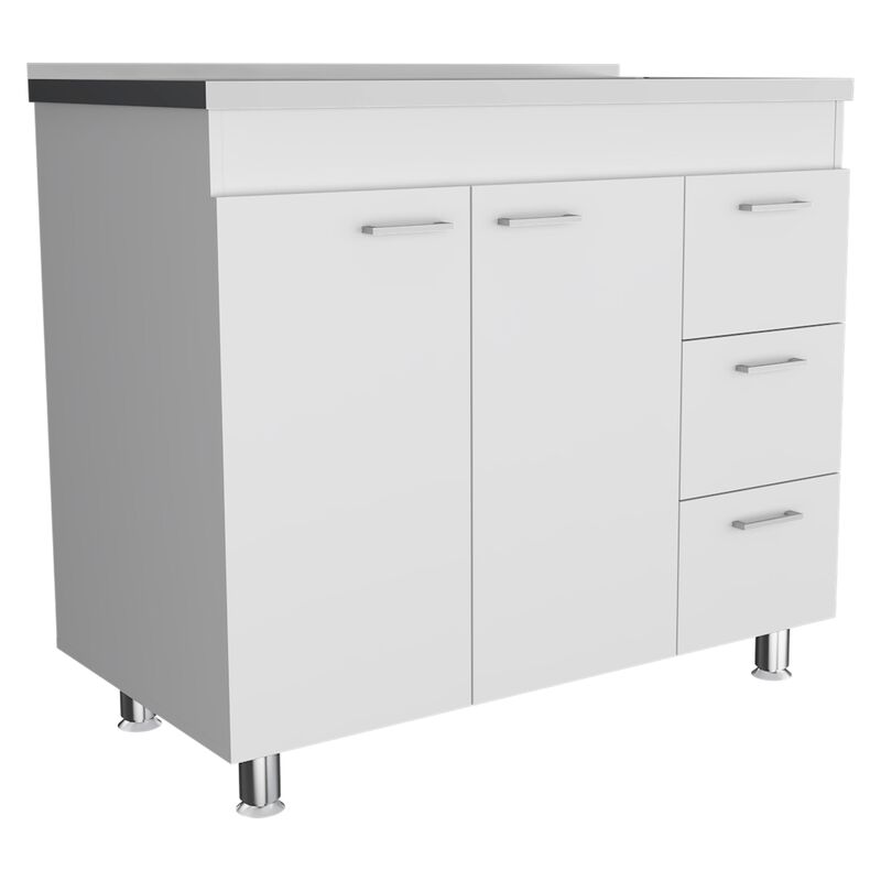 Ferretti Base Cabinet , Three Drawers, Double Door, Four Legs -White / Black