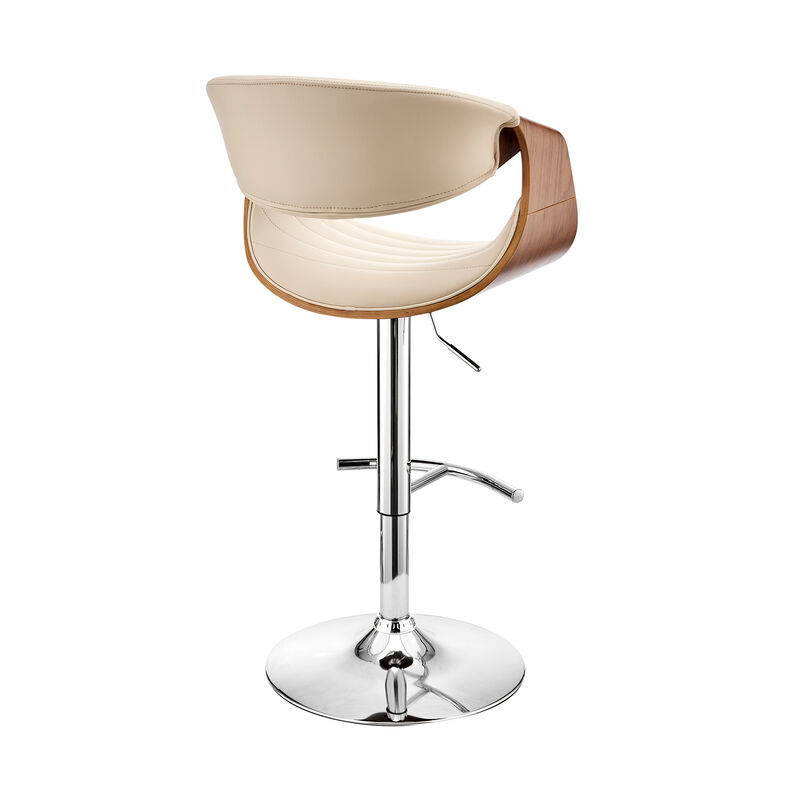 Gionni Adjustable Swivel Grey Faux Leather and Walnut Wood Stool with Chrome Base