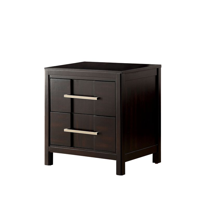 Transitional Solid Wood Nightstand With Two Drawers, Espresso Brown-Benzara