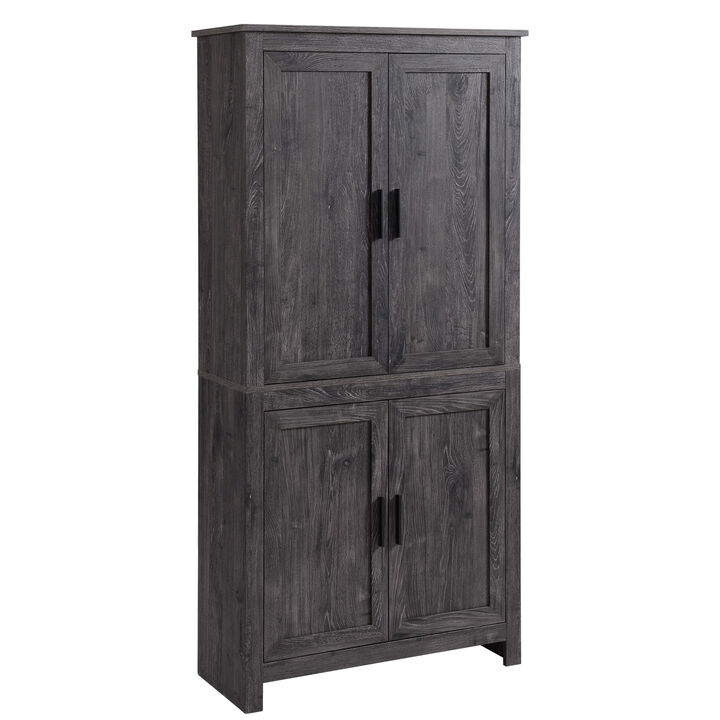 64" 4-Door Kitchen Freestanding Storage Pantry Cabinet w/ 5-tier Shelves, Grey