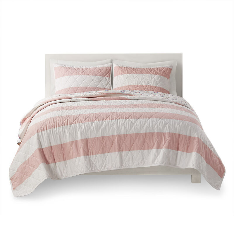 Gracie Mills Orson Classic Cotton Cabana Stripe Reversible Quilt Set