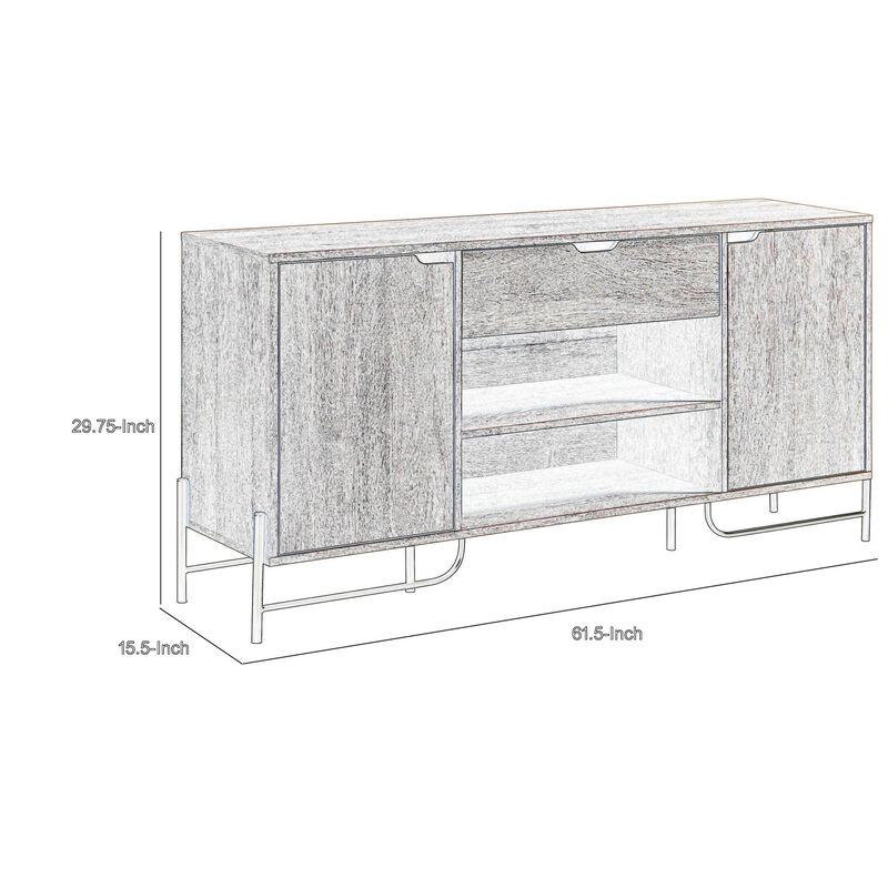 Bery 62 Inch TV Media Entertainment Console, 2 Cabinets, 1 Drawer, Taupe - Benzara