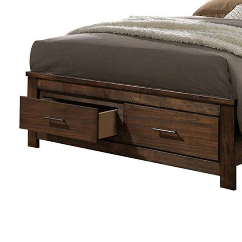 Enchanting Wooden Queen Bed With Display And Storage Drawers, Oak Finish-Benzara