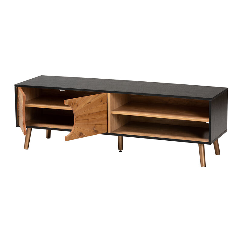 Baxton Studio Chester Modern and Contemporary Two-Tone Dark and Natural Brown Finished Wood TV Stand