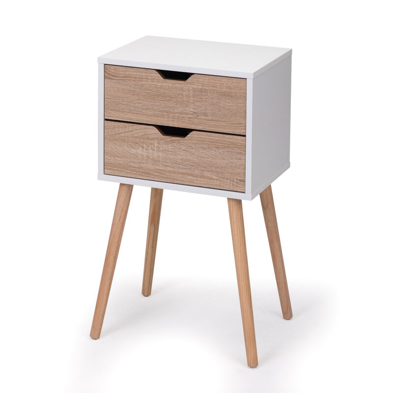 Nightstand with 2 Drawers, Bedside Tables with Solid Wood Legs and Storage, End Table, Side Table, Bedside Furniture for Bedroom, Living Room, White Walnut