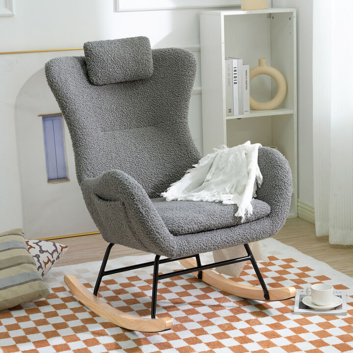 Rocking Chair with rubber leg and cashmere fabric, suitable for living room and bedroom