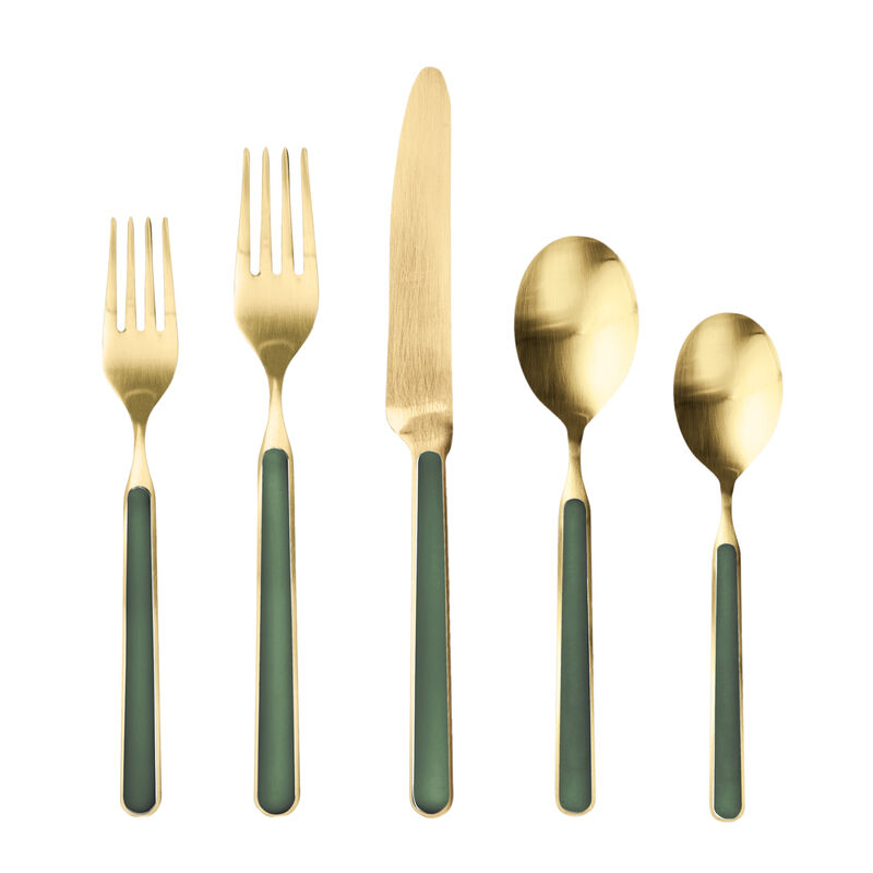 Fantasia 5-Piece Flatware Set in Ice Gold Green