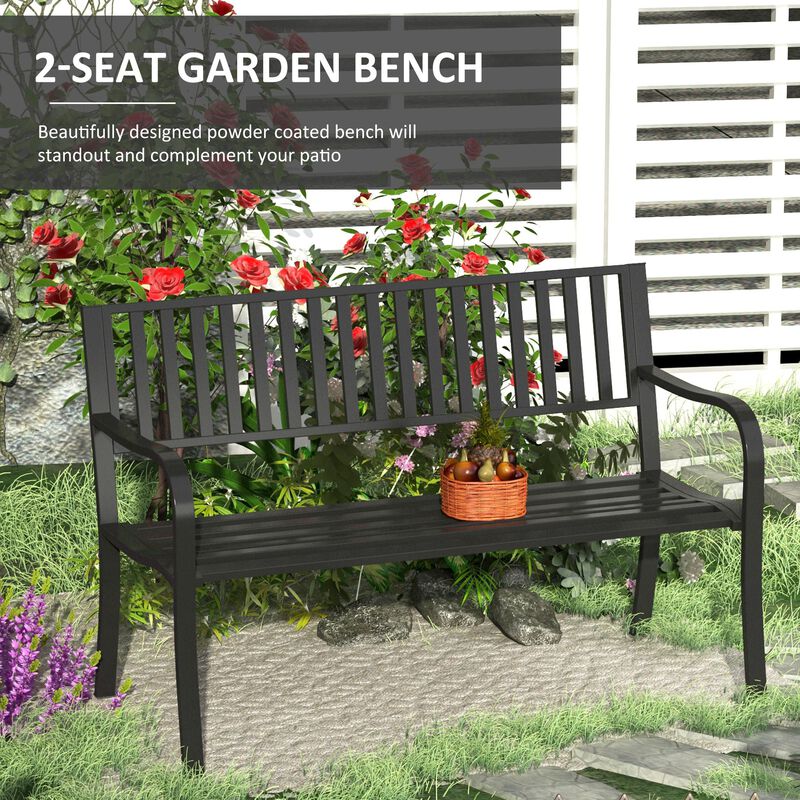 50" Garden Park Bench, Slatted Steel Outdoor Decorative Loveseat for Patio Lawn