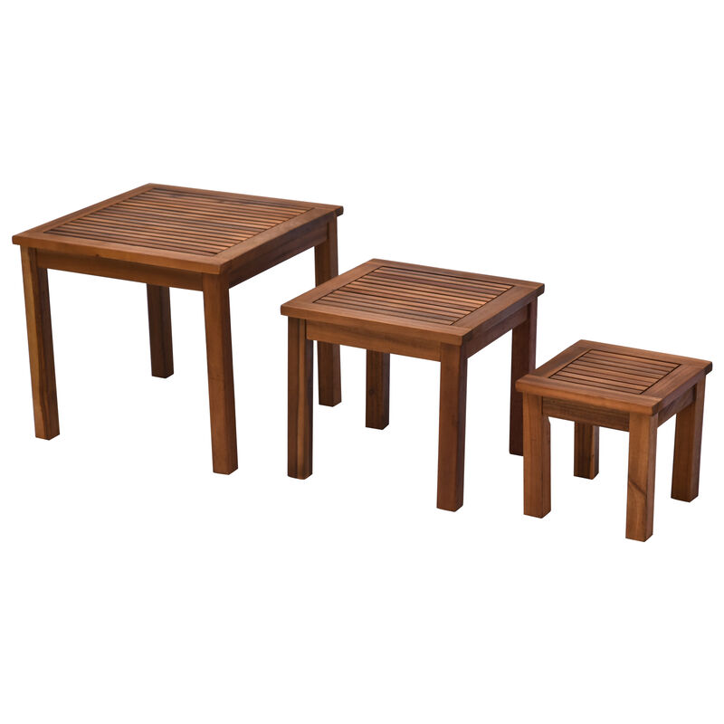 3 Piece Nesting Side Coffee Table Outdoor Patio Acacia Wood End Desk