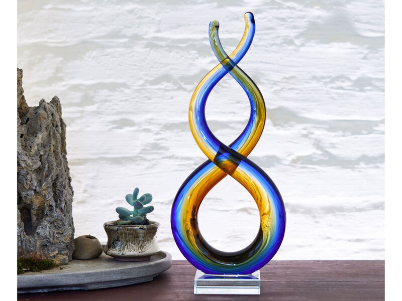 Hand Blown Wave Sommerso Art Glass Scultpure
