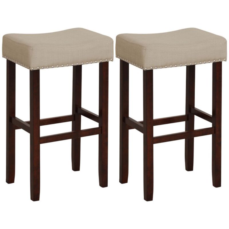 Hivago 2 Set of 29 Inch Height Upholstered Bar Stool with Solid Rubber Wood Legs and Footrest