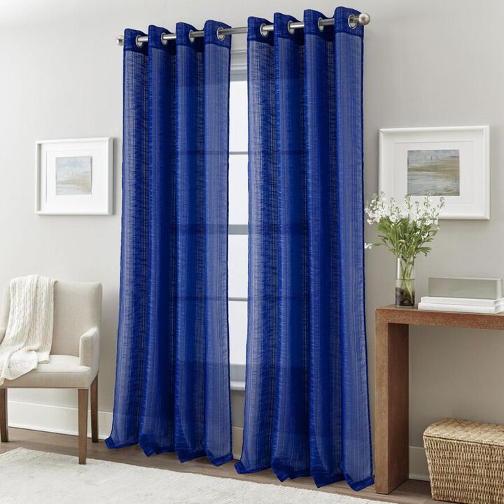 RT Designers Collection Dexter Linen Texture Grommet Sheer Light Filtering Window Curtain Panel 54" x 90" Navy