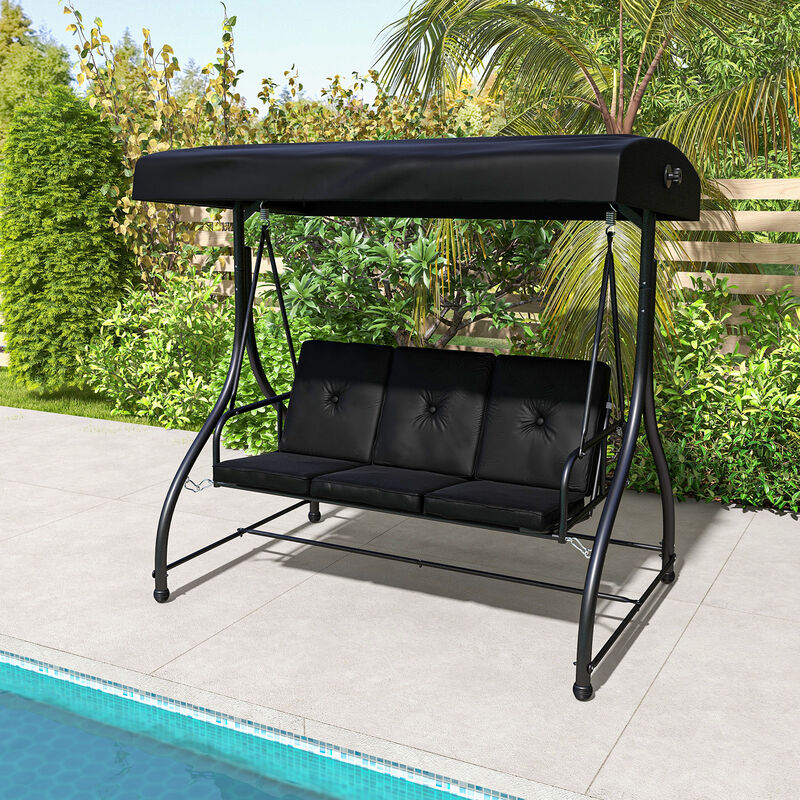 3 Seat Outdoor Porch Swing with Adjustable Canopy