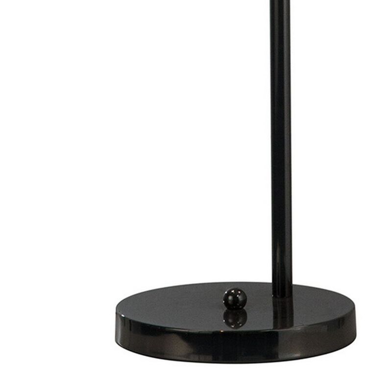 30 Inch Arc Table Lamp, Glass Bulb Shaped Shade, Metal, Black Nickel - Benzara