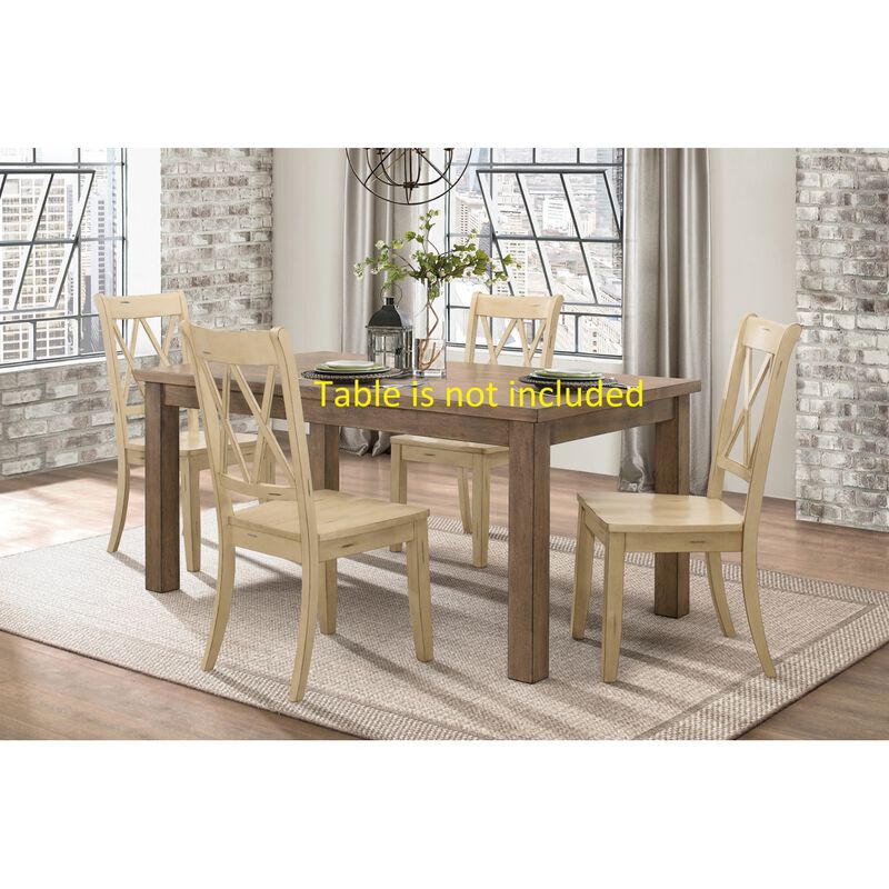 Casual Buttermilk Finish Side Chairs Set of 2 Pine Veneer Transitional Double-X Back Design Dining Room Furniture