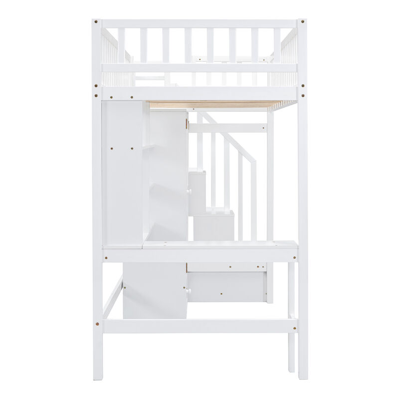 Merax Loft Bed with Bookshelf and Wardrobe