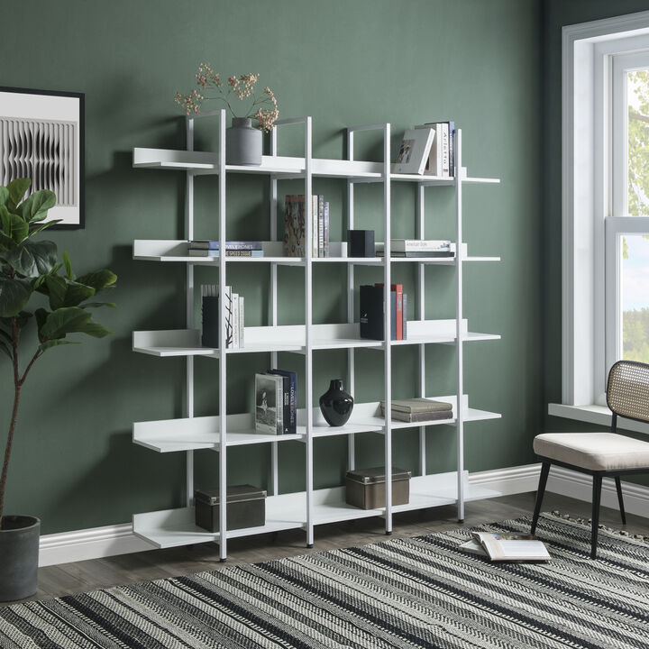 5 Tier Bookcase Home Office Open Bookshelf, Vintage Industrial Style Shelf with Metal Frame, MDF Board