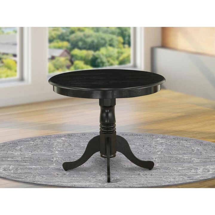 East West Furniture Dining Table Wirebrushed Black, ANT-ABK-TP