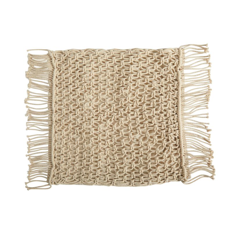 Nearly Natural 18-in BOHO Fringed Woven Macrame Decorative Pillow Cover