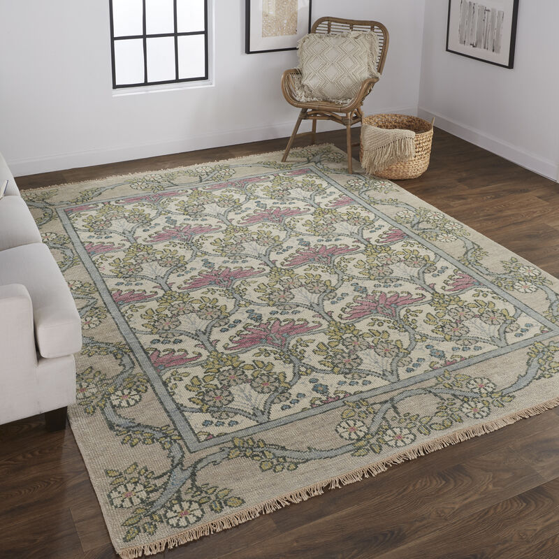 Beall 6714F Ivory/Pink/Green 9'6" x 13'6" Rug