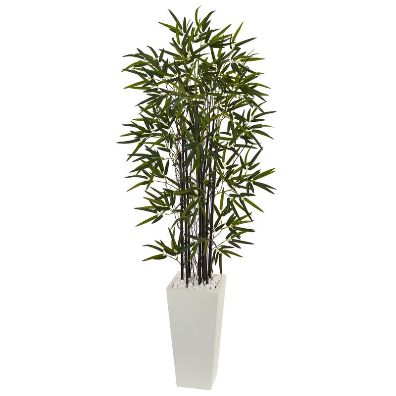 HomPlanti 5.5 Feet Black Bamboo Artificial Tree in White Tower Planter