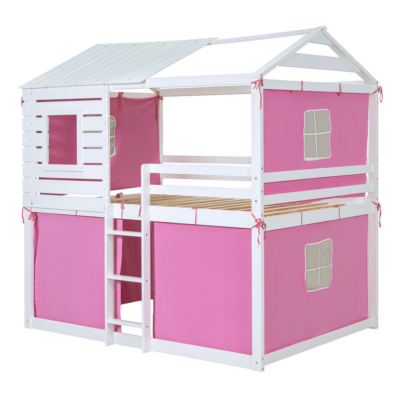 Merax Wood House Bunk Bed with Tent