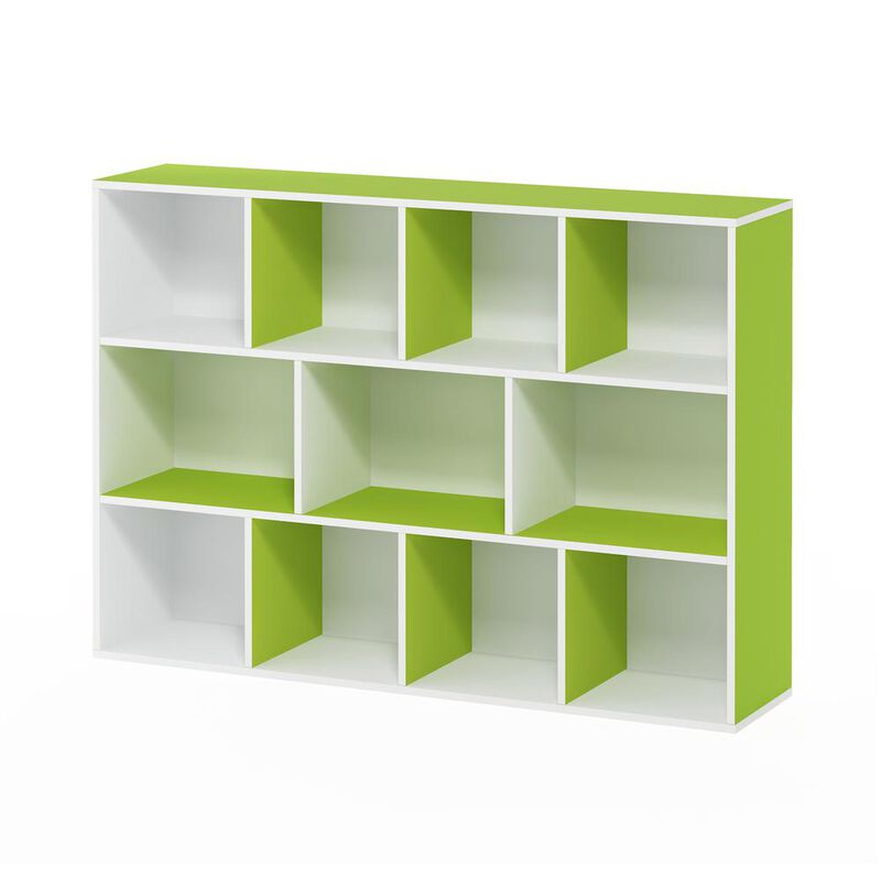 Furinno Luder 11-Cube Reversible Open Shelf Bookcase, White/Green 11107WH/GR