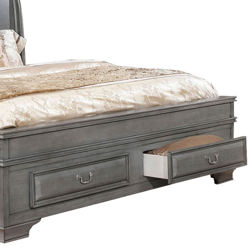 Wooden Queen Size Bed with Spacious Storage Drawers, Gray-Benzara