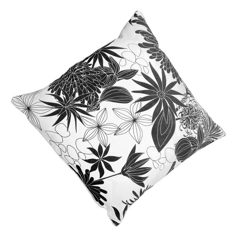 17 x 17 Inch Decorative Square Cotton Accent Throw Pillows, Classic Floral Print, Set of 2, Black and White-Benzara