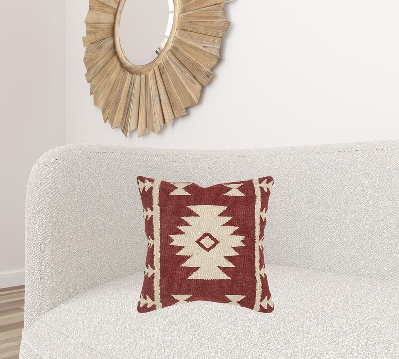 Homezia Red Beige Tribal Woven Down Filled Throw Pillow