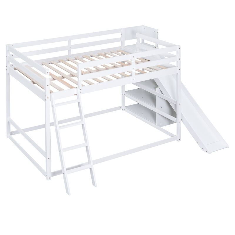 Full Over Full Bunk Bed With Ladder, Slide And Shelves