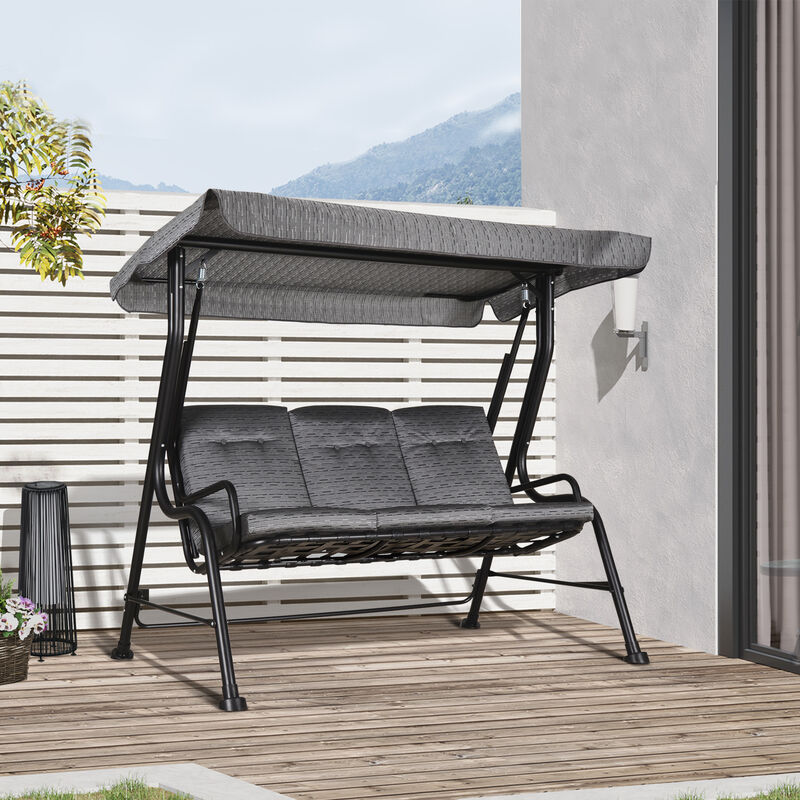Outsunny 3-Seat Patio Swing Chair, Outdoor Swing Glider with Adjustable Canopy, Removable Thicken Cushion, and Weather Resistant Steel Frame, for Garden, Poolside, Backyard, Black