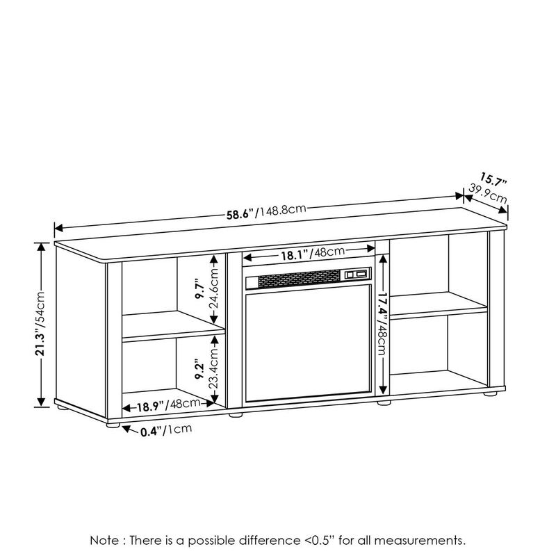 Furinno Classic 60 Inch TV Stand with Fireplace, Solid White