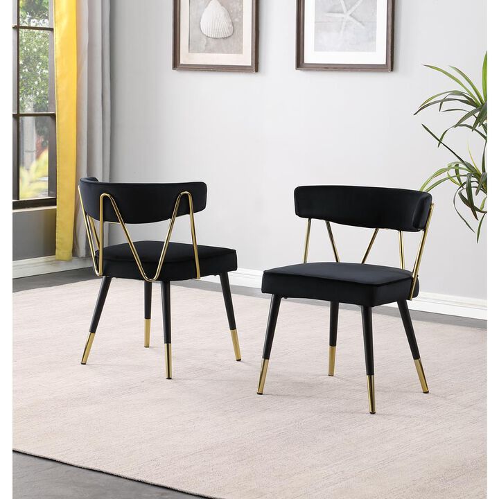 Aireys Black Velvet Armless Chair with Gold Accents (Set of 2)