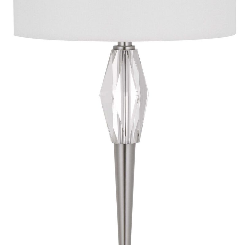 32 Inch Table Lamp with White Drum Shade, Marble Base, Brushed Steel - Benzara