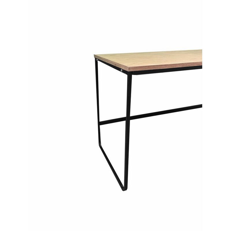 Evon 47 Inch Office Desk, Natural Brown Wood Top, Open Base, Black Metal - Benzara