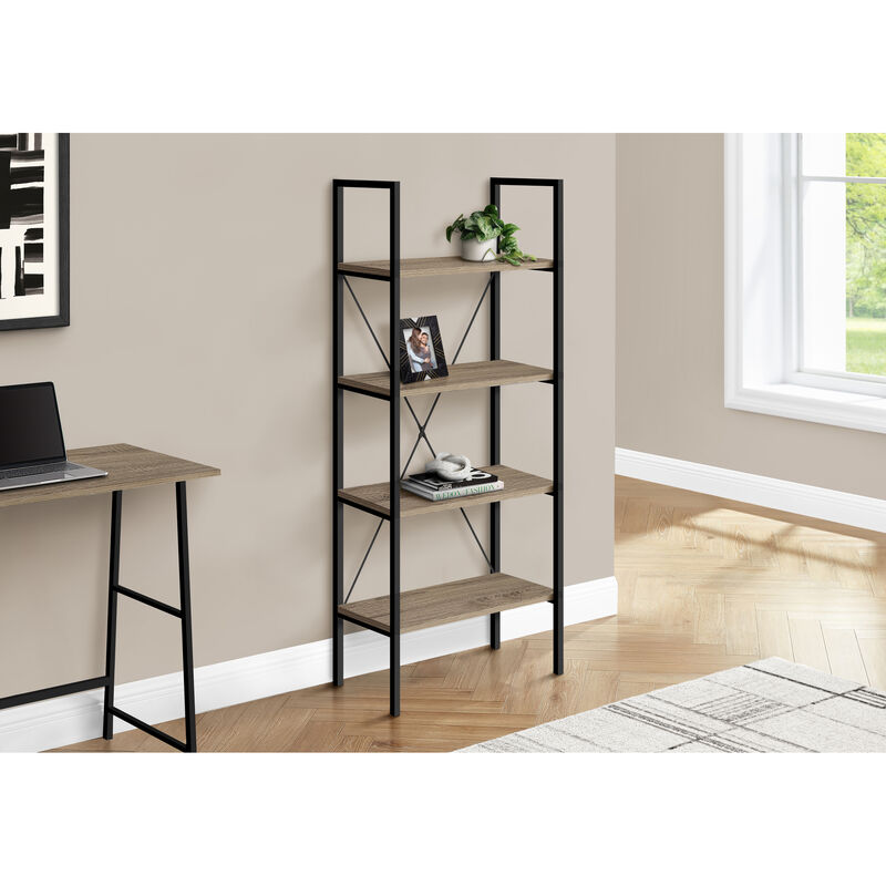 Monarch Specialties I 7800 Bookshelf, Bookcase, 4 Tier, 48"H, Office, Bedroom, Metal, Laminate, Brown, Black, Contemporary, Modern