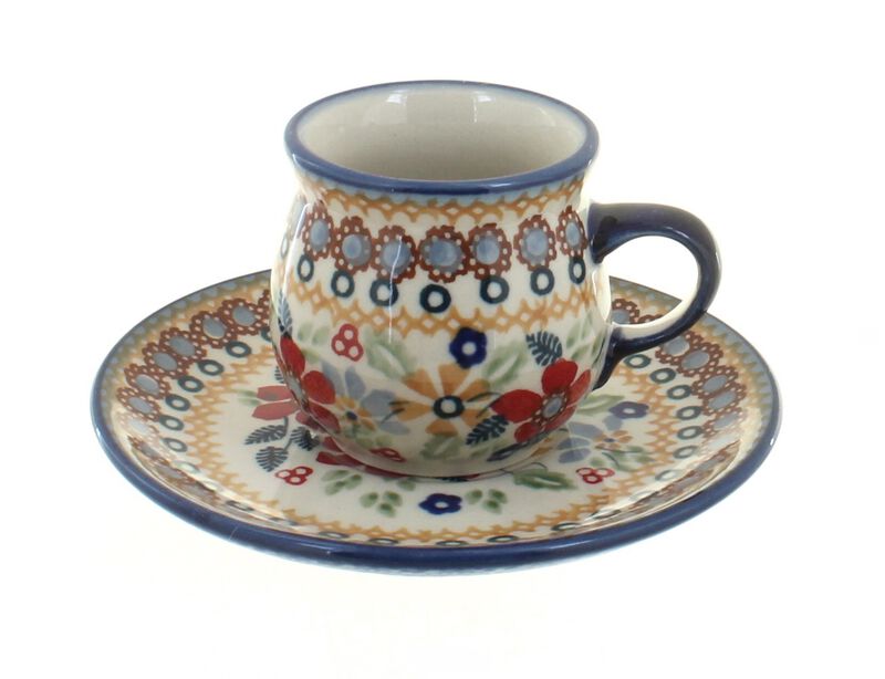 Blue Rose Polish Pottery Sage Floral Espresso Cup & Saucer