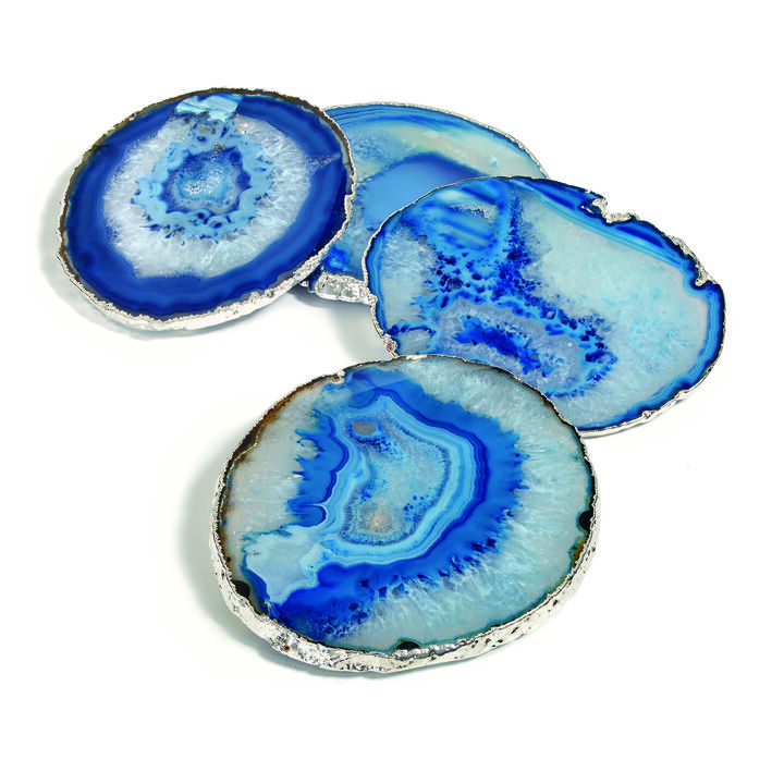 Lumino Coasters, Azure Agate & Silver, Set of 4