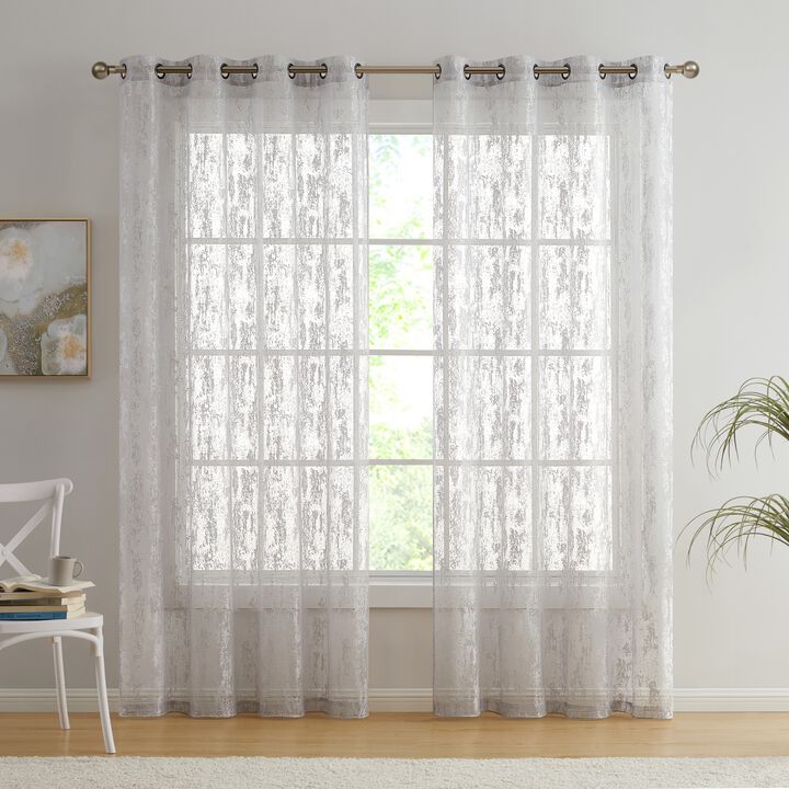 THD Crawford Modern Abstract Decorative Semi Sheer Light Filtering Grommet Window Treatment Curtain Drapery Panels for Bedroom & Living Room - Set