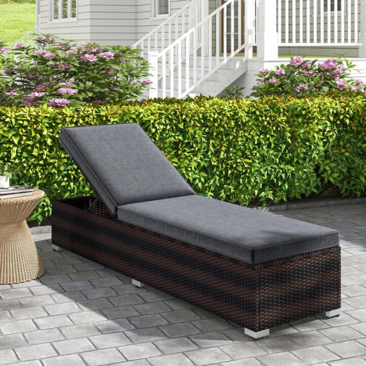 Hivvago Patio Wicker Lounge Chair with 4-level Backrest and Long Seat Cushion