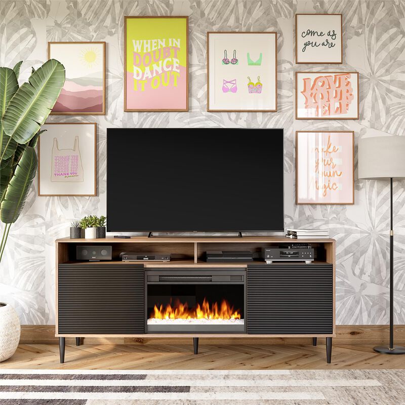 Daphne Fluted Contemporary Electric Fireplace TV Stand for TVs up to 70"