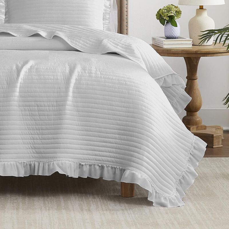 RT Designers Collection Carla 3 Pieces Washed Stitched Lightweight Quilts Set King Size For Bedding Silver