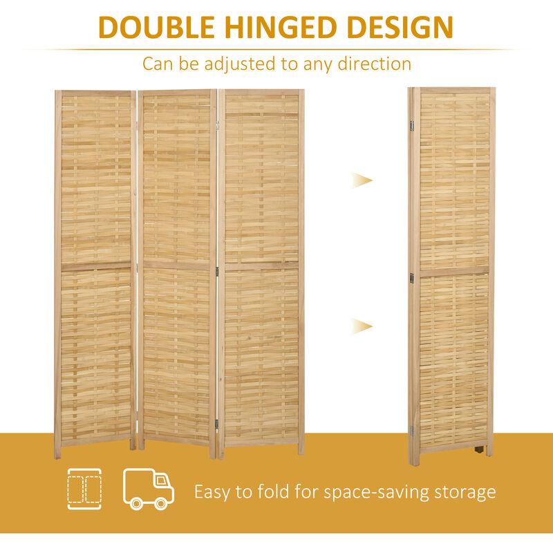 3 Panel Room Divider 5.5Ft Tall Bamboo Portable Folding Privacy Screens Natural