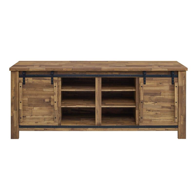 Modway Cheshire 70" TV Stand Rustic Sliding Door Dining Room Cabinet Storage Buffet Table Sideboard