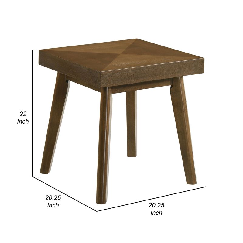 Layla End Table, 22 Inch Square Top, Diamond Parquet, Walnut Brown Wood - Benzara