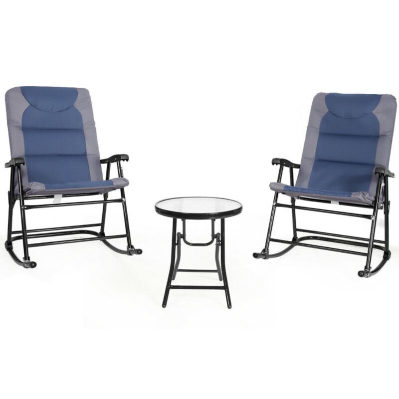 3 Pcs Outdoor Folding Rocking Chair Table Set with Cushion