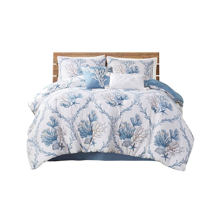 Gracie Mills Irvin Coastal 6-Piece Oversized Cotton Comforter Set with Throw Pillows
