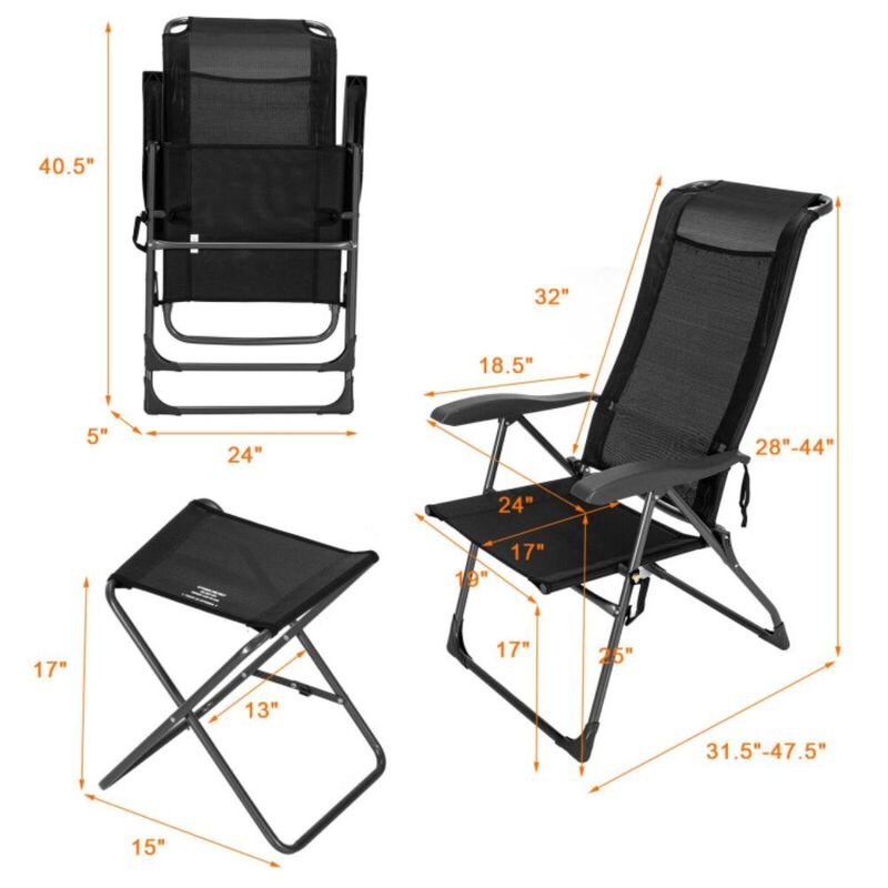 Hivvago 4 Pieces Patio Adjustable Back Folding Dining Chair Ottoman Set