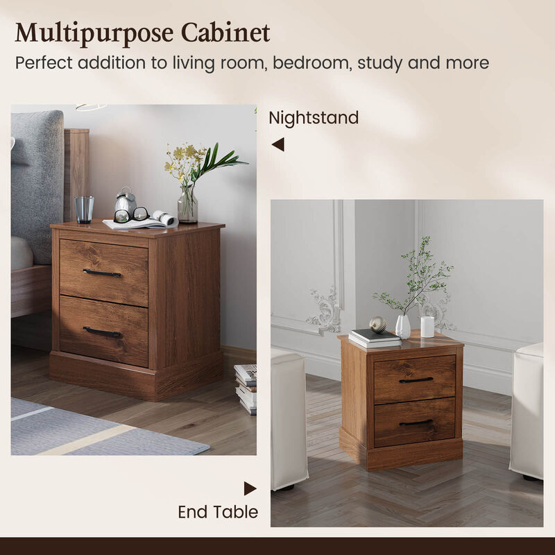 Wood Compact Floor Nightstand with Storage Drawers